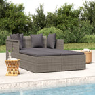 Ligbed poly rattan grijs met kussens 182x118x63 cm