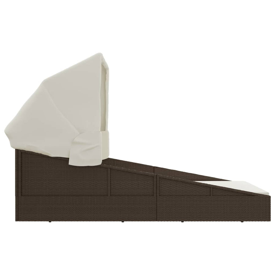Ligbed Met Inklapbaar Dak 200X114X128 Cm Poly Rattan Bruin