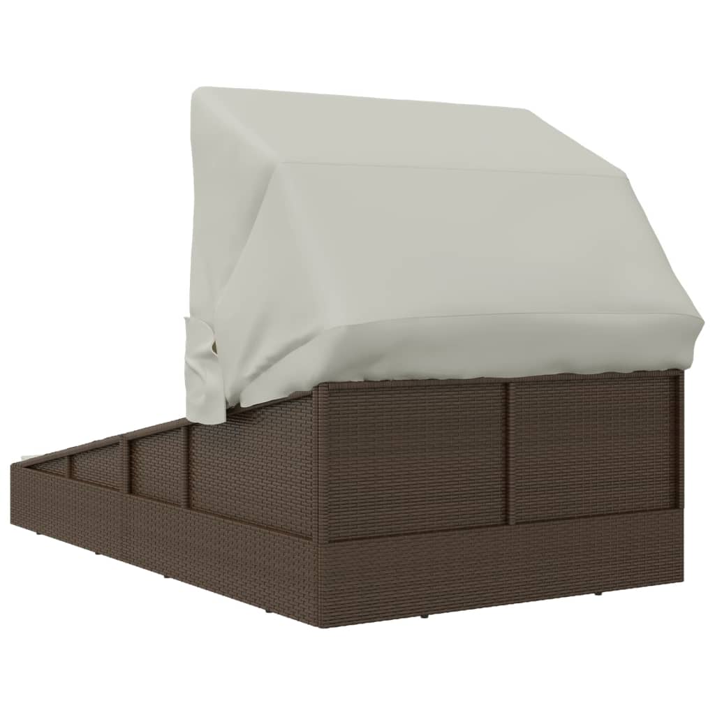 Ligbed Met Inklapbaar Dak 200X114X128 Cm Poly Rattan Bruin