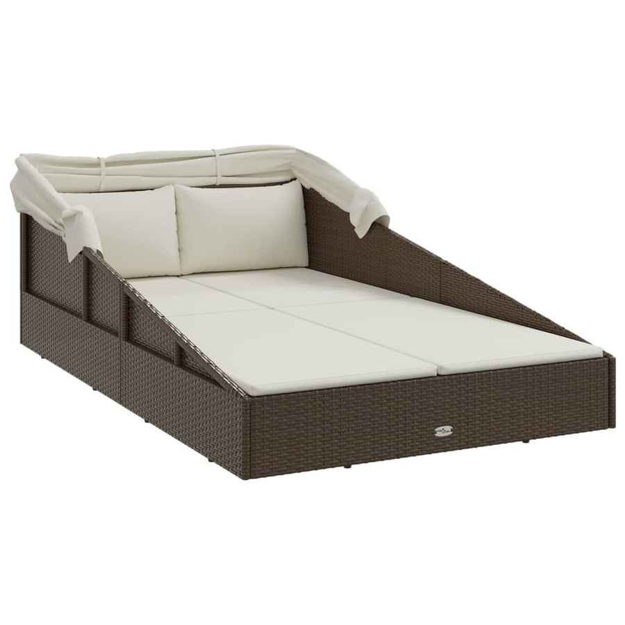 Ligbed Met Inklapbaar Dak 200X114X128 Cm Poly Rattan Bruin