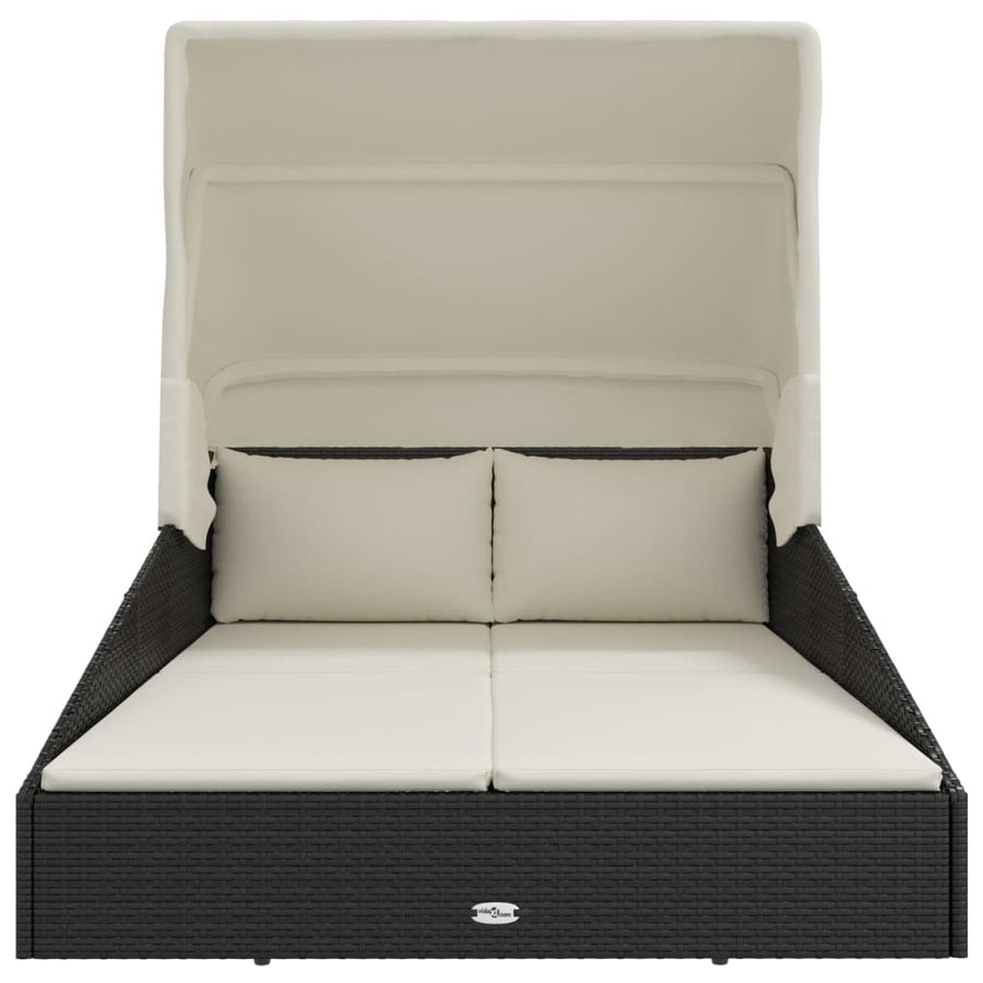 Ligbed Met Inklapbaar Dak 200X114X128 Cm Poly Rattan Zwart
