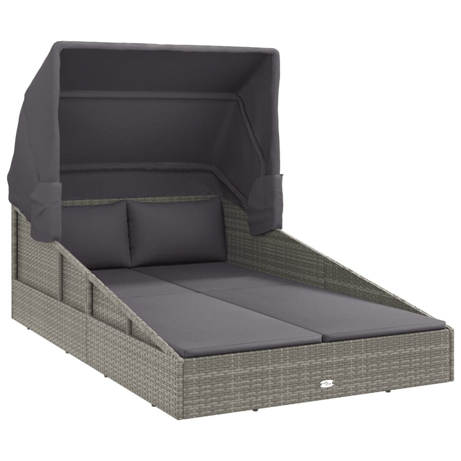 Ligbed Met Inklapbaar Dak 200X114X128 Cm Poly Rattan Grijs