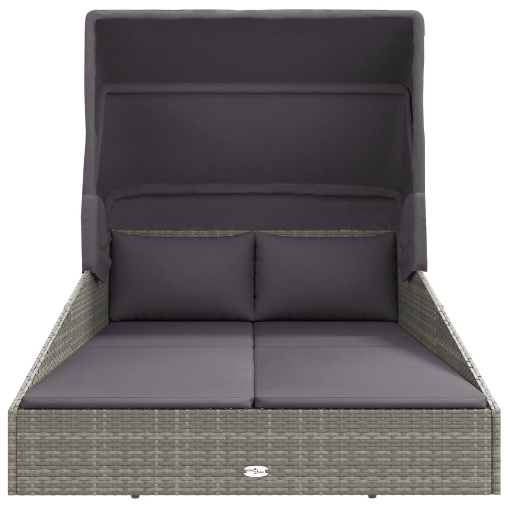 Ligbed Met Inklapbaar Dak 200X114X128 Cm Poly Rattan Grijs