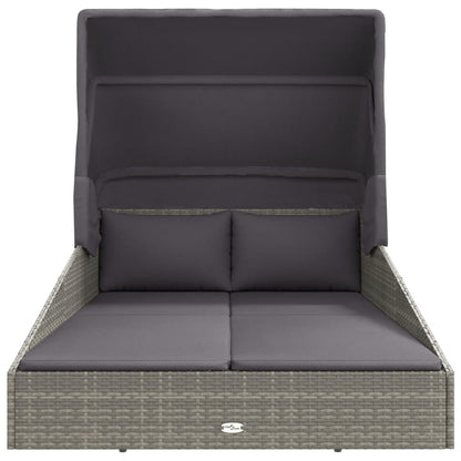 Ligbed Met Inklapbaar Dak 200X114X128 Cm Poly Rattan Grijs