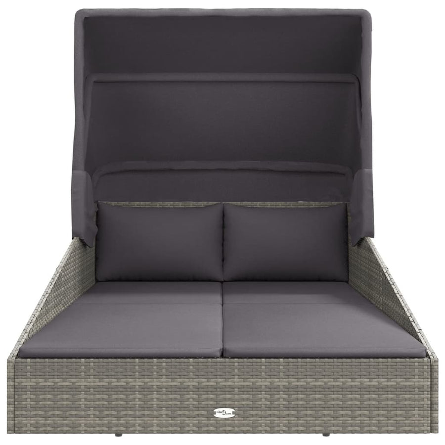 Ligbed Met Inklapbaar Dak 200X114X128 Cm Poly Rattan Grijs