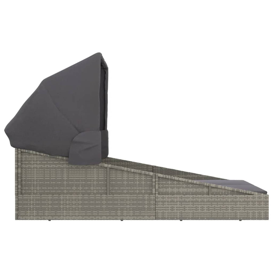 Ligbed Met Inklapbaar Dak 200X114X128 Cm Poly Rattan Grijs