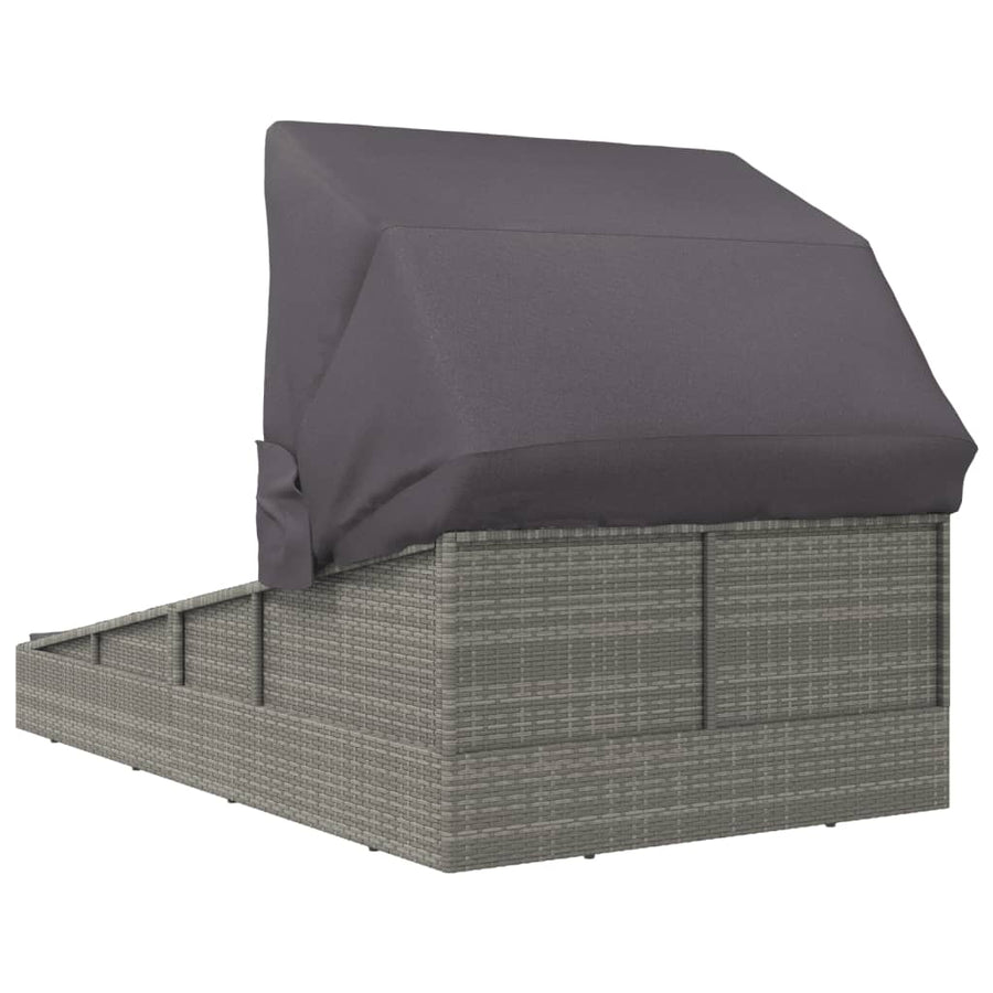Ligbed Met Inklapbaar Dak 200X114X128 Cm Poly Rattan Grijs