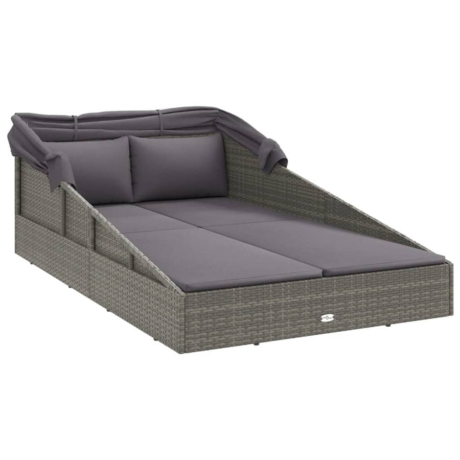 Ligbed Met Inklapbaar Dak 200X114X128 Cm Poly Rattan Grijs