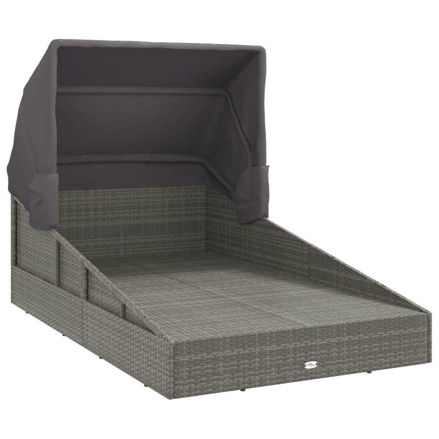Ligbed Met Inklapbaar Dak 200X114X128 Cm Poly Rattan Grijs