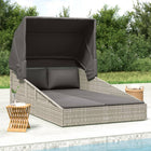 Ligbed poly rattan grijs 200x114x128 cm met dak