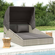 Sun lounger with foldable canopy 200x114x128 cm poly rattan grey