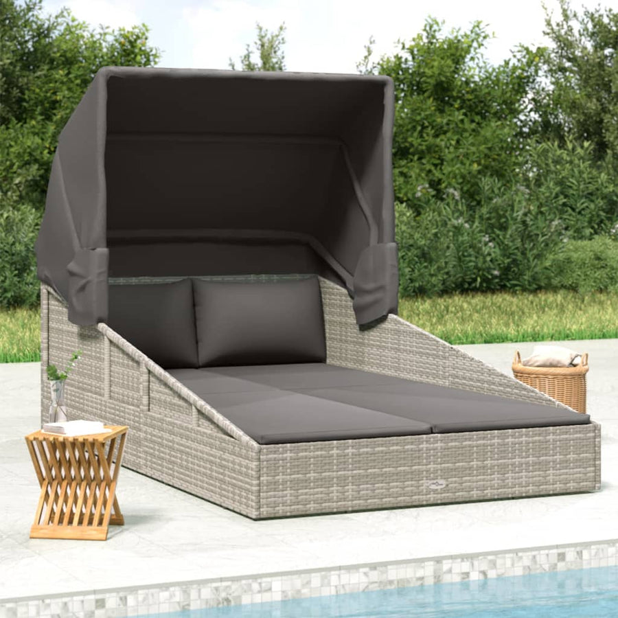 Ligbed Met Inklapbaar Dak 200X114X128 Cm Poly Rattan Grijs