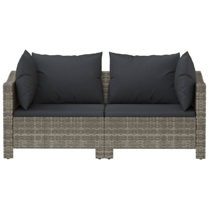 2-Delige Loungeset Met Kussens Poly Rattan Grijs 2x Fauteuil