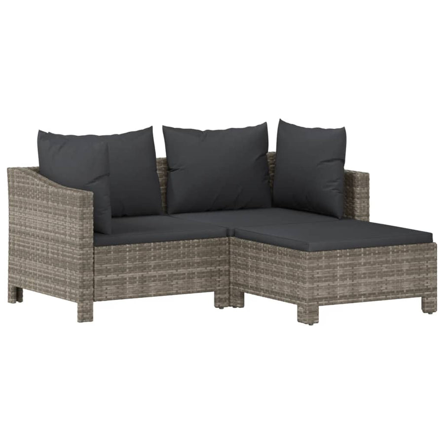 3-Delige Loungeset Met Kussens Poly Rattan Grijs 2x Fauteuil + voetensteun
