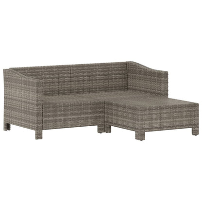3-Delige Loungeset Met Kussens Poly Rattan Grijs 2x Fauteuil + voetensteun