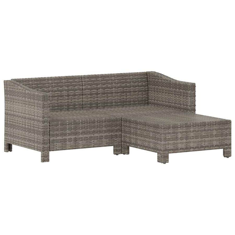 3-Delige Loungeset Met Kussens Poly Rattan Grijs 2x Fauteuil + voetensteun
