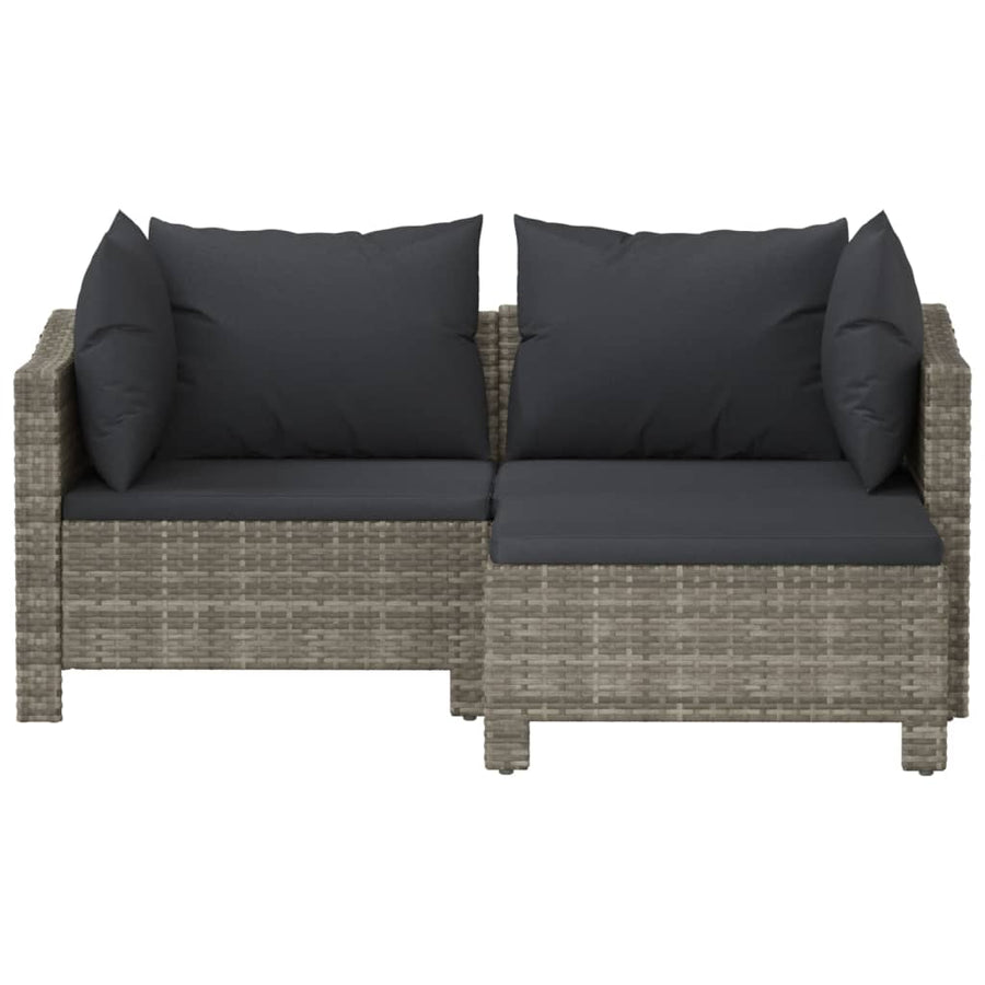 3-Delige Loungeset Met Kussens Poly Rattan Grijs 2x Fauteuil + voetensteun