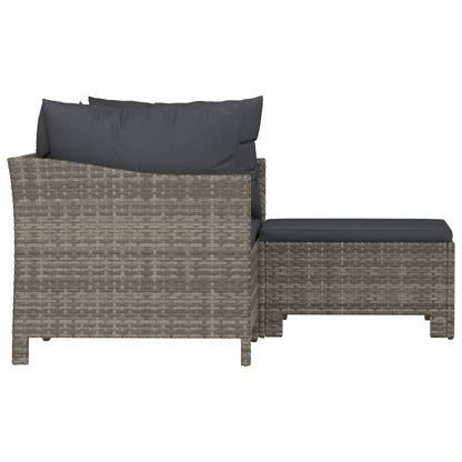 3-Delige Loungeset Met Kussens Poly Rattan Grijs 2x Fauteuil + voetensteun