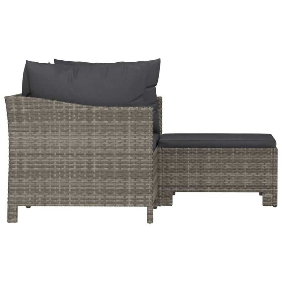 3-Delige Loungeset Met Kussens Poly Rattan Grijs 2x Fauteuil + voetensteun