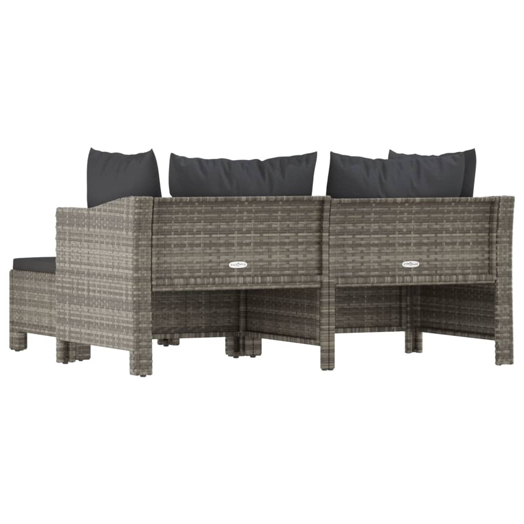 3-Delige Loungeset Met Kussens Poly Rattan Grijs 2x Fauteuil + voetensteun