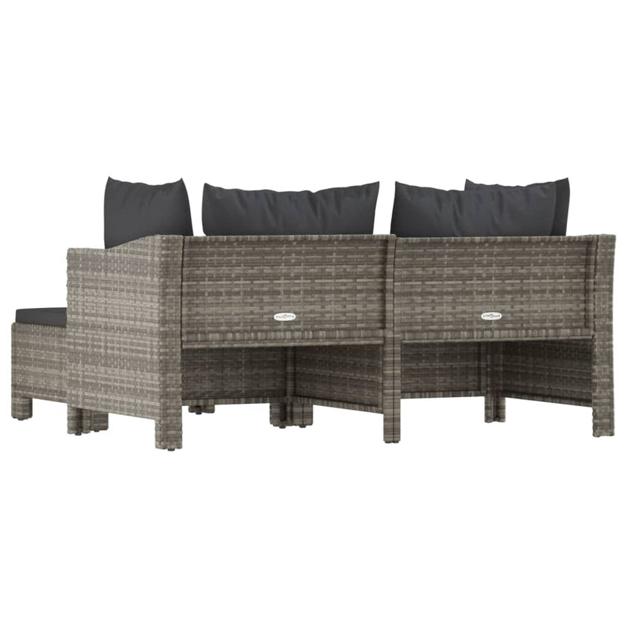 3-Delige Loungeset Met Kussens Poly Rattan Grijs 2x Fauteuil + voetensteun