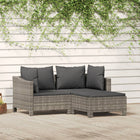 3-Delige Loungeset Met Kussens Poly Rattan Grijs 2x Fauteuil + voetensteun