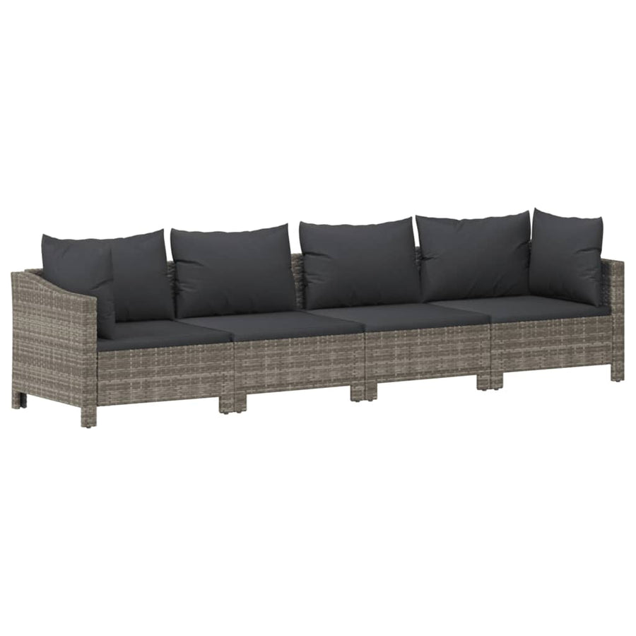 4-Delige Loungeset Met Kussens Poly Rattan Grijs 2x Fauteuil + 2x midden