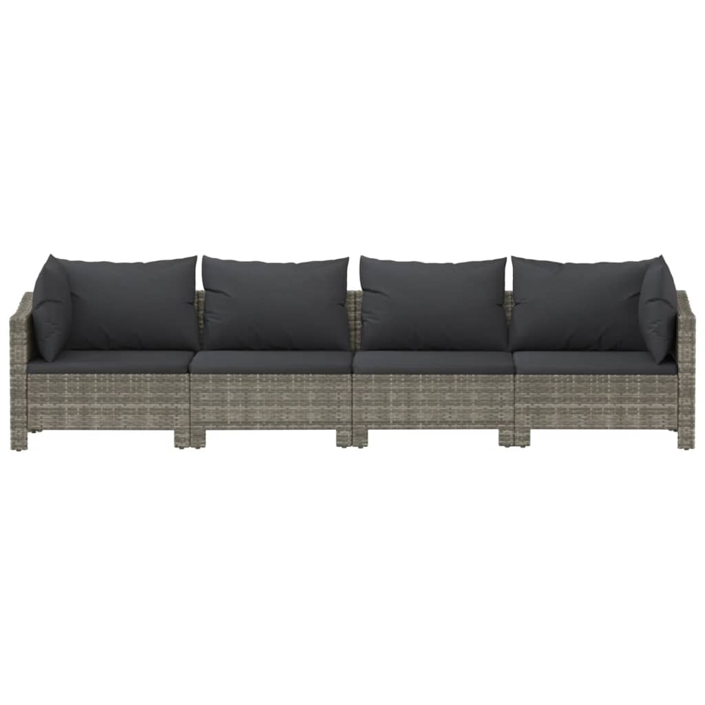 4-Delige Loungeset Met Kussens Poly Rattan Grijs 2x Fauteuil + 2x midden