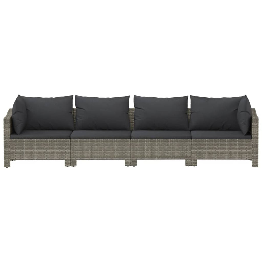 4-Delige Loungeset Met Kussens Poly Rattan Grijs 2x Fauteuil + 2x midden