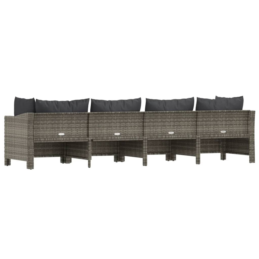 4-Delige Loungeset Met Kussens Poly Rattan Grijs 2x Fauteuil + 2x midden
