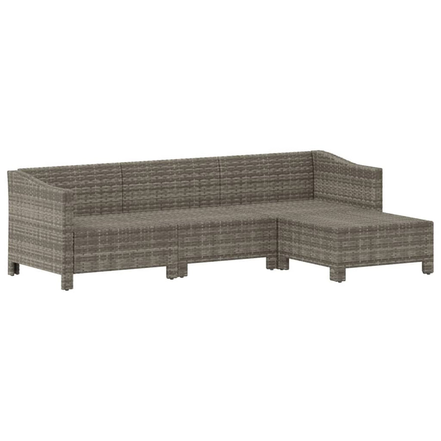 4-Delige Loungeset Met Kussens Poly Rattan Grijs 2x Fauteuil + midden + voetensteun