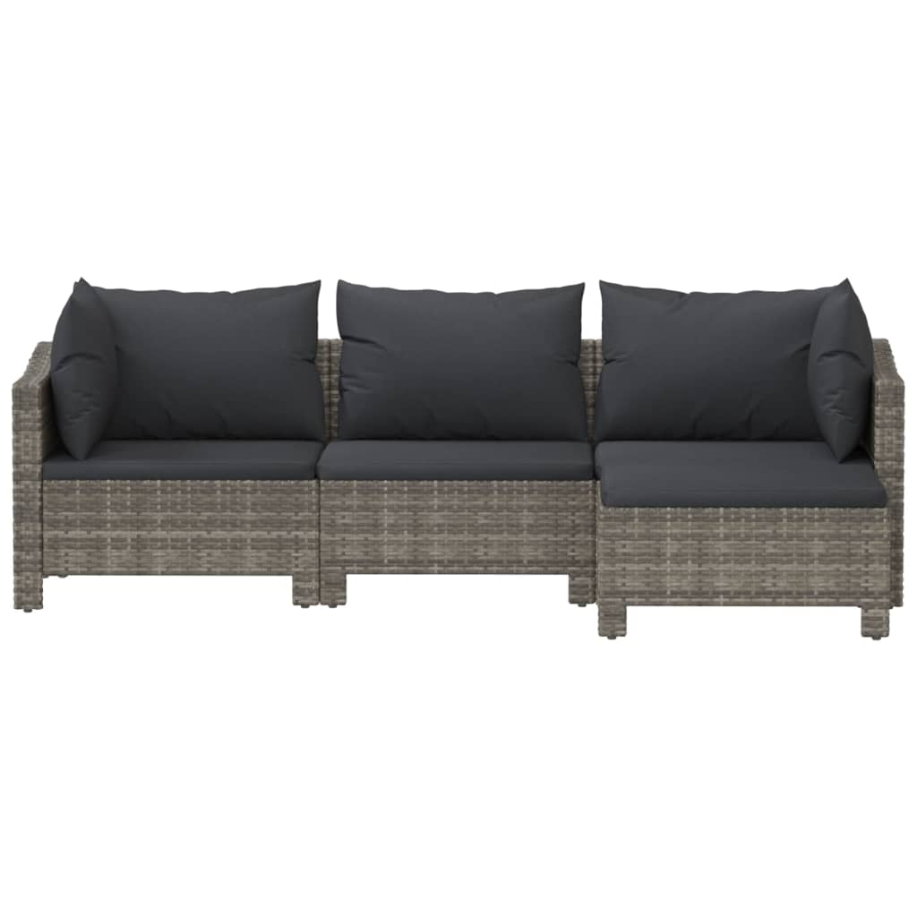 4-Delige Loungeset Met Kussens Poly Rattan Grijs 2x Fauteuil + midden + voetensteun