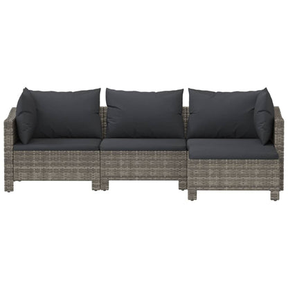 4-Delige Loungeset Met Kussens Poly Rattan Grijs 2x Fauteuil + midden + voetensteun