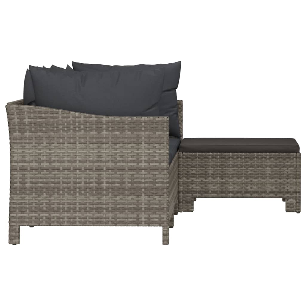 4-Delige Loungeset Met Kussens Poly Rattan Grijs 2x Fauteuil + midden + voetensteun