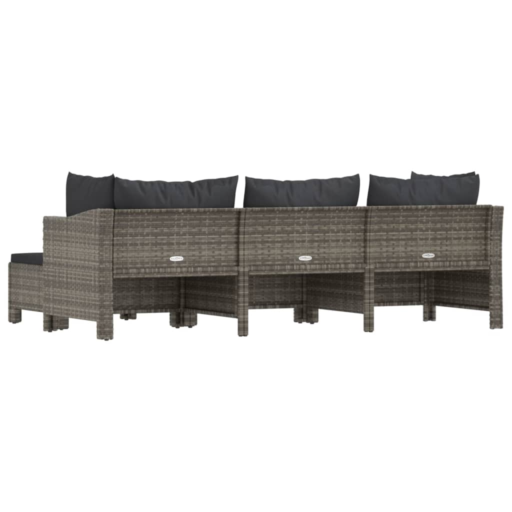 4-Delige Loungeset Met Kussens Poly Rattan Grijs 2x Fauteuil + midden + voetensteun