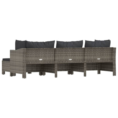 4-Delige Loungeset Met Kussens Poly Rattan Grijs 2x Fauteuil + midden + voetensteun
