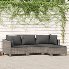 4-Delige Loungeset Met Kussens Poly Rattan Grijs 2x Fauteuil + midden + voetensteun