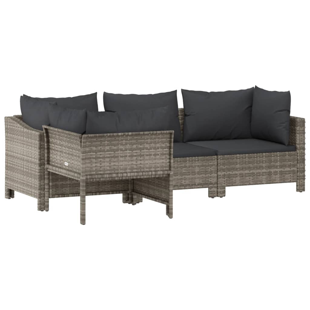 4-Delige Loungeset Met Kussens Poly Rattan Grijs 2x Fauteuil + hoek + midden