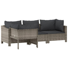 4-Delige Loungeset Met Kussens Poly Rattan Grijs 2x Fauteuil + hoek + midden