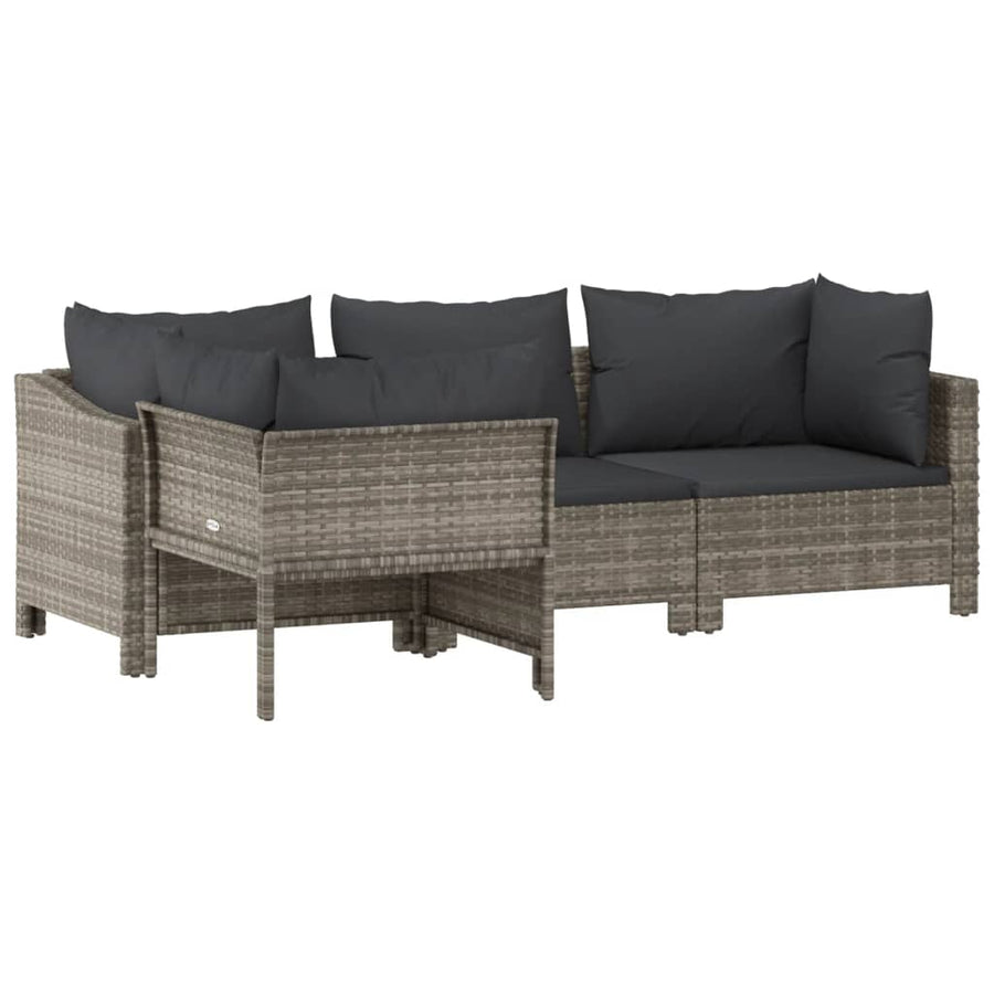 4-Delige Loungeset Met Kussens Poly Rattan Grijs 2x Fauteuil + hoek + midden