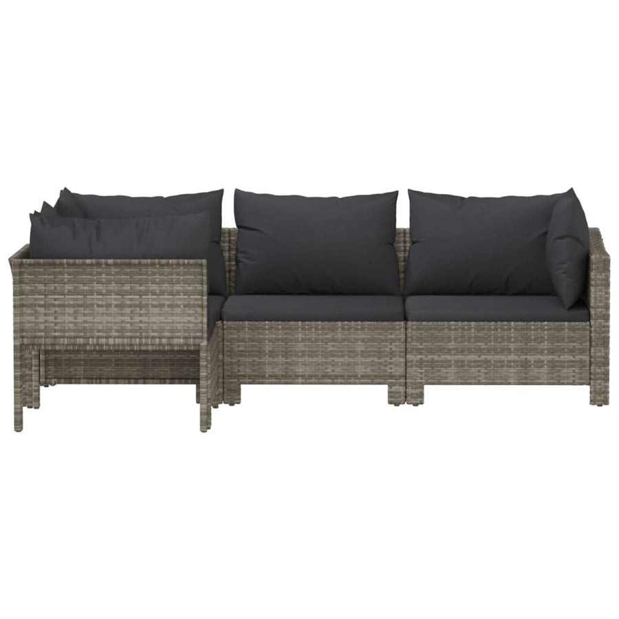 4-Delige Loungeset Met Kussens Poly Rattan Grijs 2x Fauteuil + hoek + midden