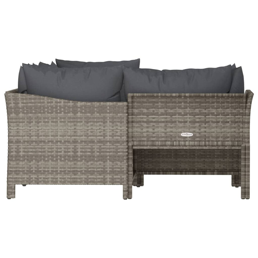 4-Delige Loungeset Met Kussens Poly Rattan Grijs 2x Fauteuil + hoek + midden