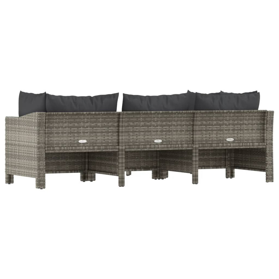 4-Delige Loungeset Met Kussens Poly Rattan Grijs 2x Fauteuil + hoek + midden