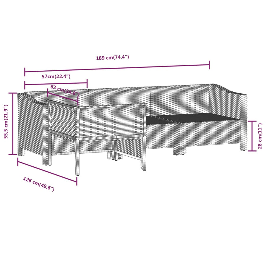 4-Delige Loungeset Met Kussens Poly Rattan Grijs 2x Fauteuil + hoek + midden