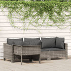 4-Delige Loungeset Met Kussens Poly Rattan Grijs 2x Fauteuil + hoek + midden