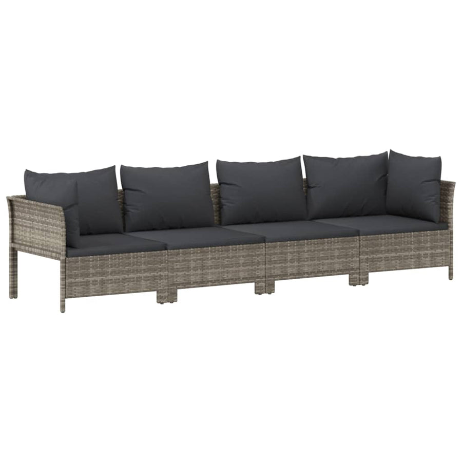 4-Delige Loungeset Met Kussens Poly Rattan Grijs 2x hoek + 2x midden