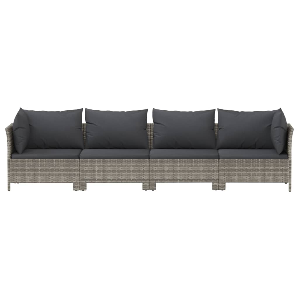 4-Delige Loungeset Met Kussens Poly Rattan Grijs 2x hoek + 2x midden