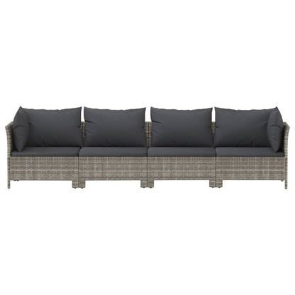 4-Delige Loungeset Met Kussens Poly Rattan Grijs 2x hoek + 2x midden