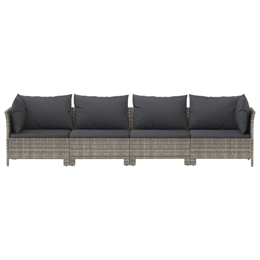 4-Delige Loungeset Met Kussens Poly Rattan Grijs 2x hoek + 2x midden
