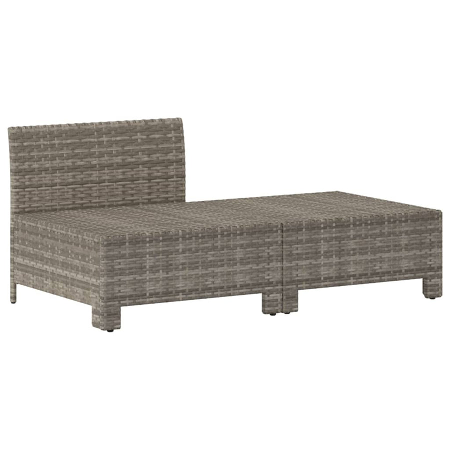 2-Delige Loungeset Met Kussens Poly Rattan Grijs midden + voetensteun